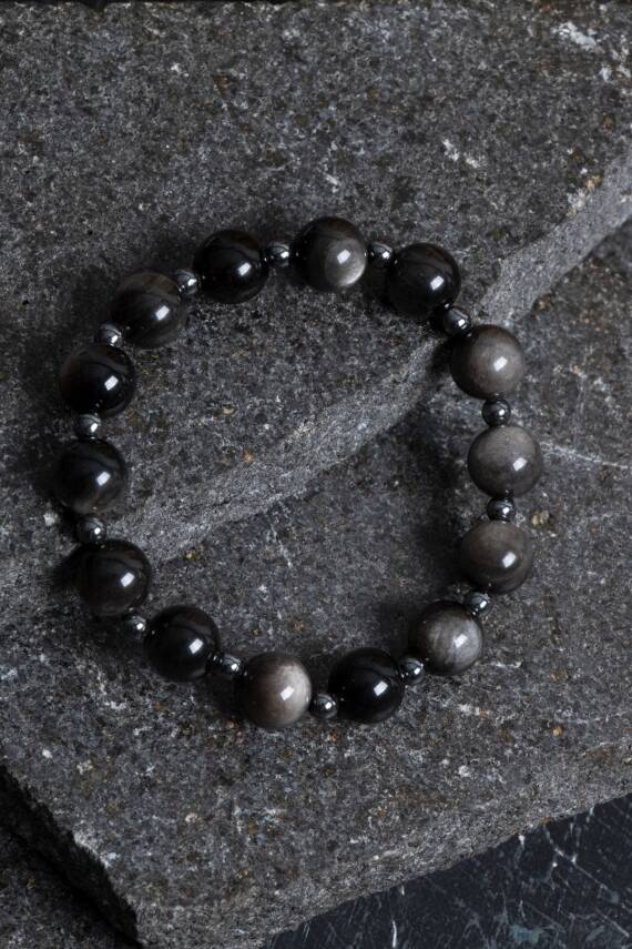 Sertifikalı Obsidyen, Hematit Doğal Taş Bileklik - 1