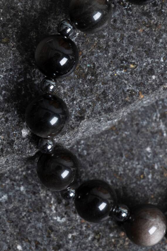 Sertifikalı Obsidyen, Hematit Doğal Taş Bileklik - 2