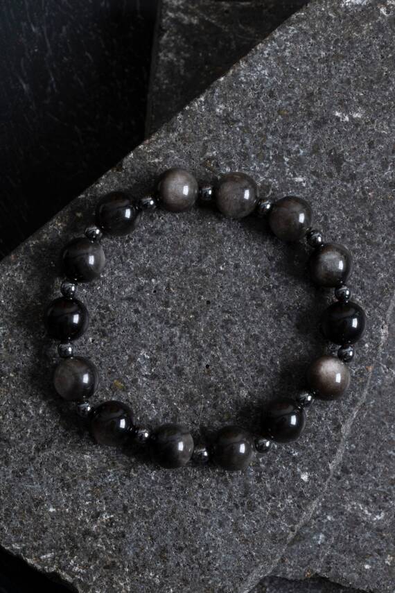Sertifikalı Obsidyen, Hematit Doğal Taş Bileklik - 4