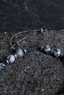 Sertifikalı Obsidyen, Hematit Zirkon Aparat Doğal Taş Makrome Bileklik - 3