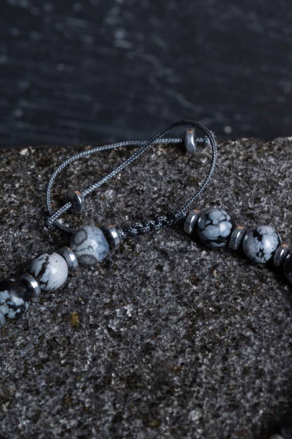 Sertifikalı Obsidyen, Hematit Zirkon Aparat Doğal Taş Makrome Bileklik - 3