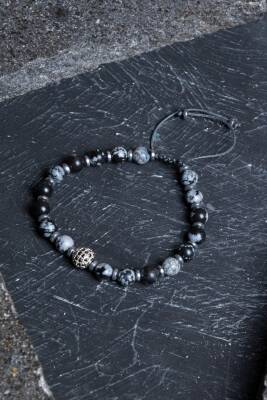 Sertifikalı Obsidyen, Hematit Zirkon Aparat Doğal Taş Makrome Bileklik - 4