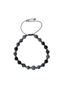 Sertifikalı Obsidyen, Hematit Zirkon Aparat Doğal Taş Makrome Bileklik - 5