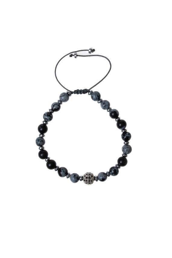 Sertifikalı Obsidyen, Hematit Zirkon Aparat Doğal Taş Makrome Bileklik - 5