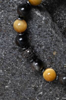 Sertifikalı Obsidyen, Kaplan Gözü, Hematit Zirkon Aparat Doğal Taş Makrome Bileklik - Osmanlı Doğaltaş