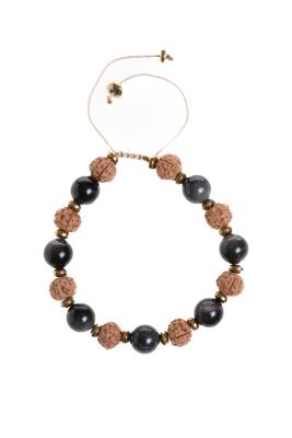 Sertifikalı Obsidyen, Rudrashka Doğal Taş Makrome Bileklik - 5