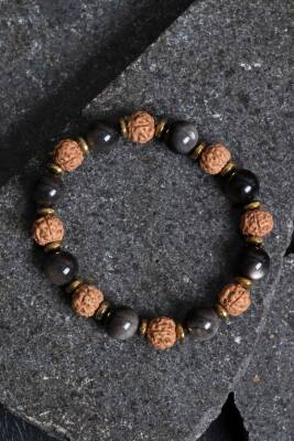 Sertifikalı Obsidyen, Rudrashka, Hematit Doğal Taş Bileklik - Osmanlı Doğaltaş