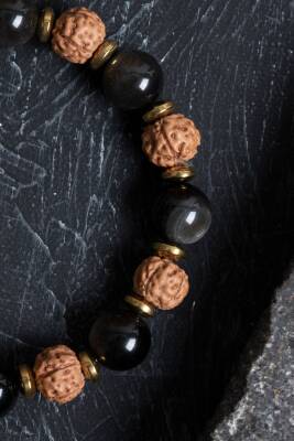 Sertifikalı Obsidyen, Rudrashka, Hematit Doğal Taş Bileklik - 2