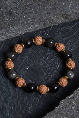 Sertifikalı Obsidyen, Rudrashka, Hematit Doğal Taş Bileklik - 3