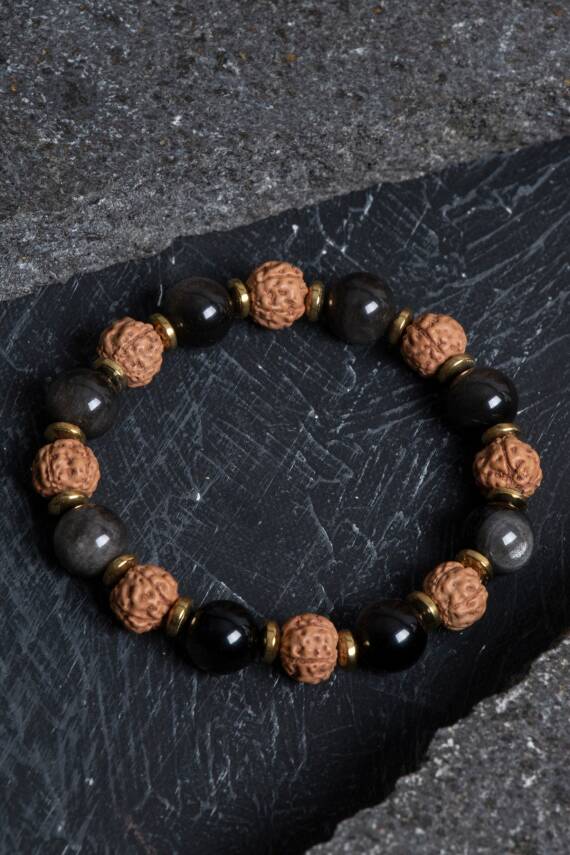 Sertifikalı Obsidyen, Rudrashka, Hematit Doğal Taş Bileklik - 3