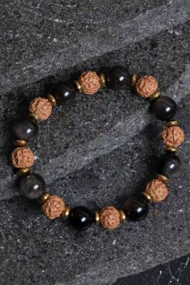 Sertifikalı Obsidyen, Rudrashka, Hematit Doğal Taş Bileklik - 4