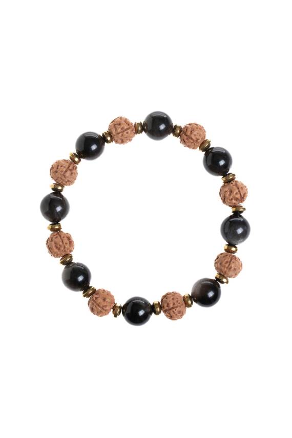 Sertifikalı Obsidyen, Rudrashka, Hematit Doğal Taş Bileklik - 5