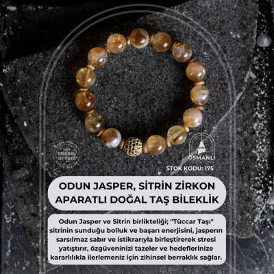 Sertifikalı Odun Jasper, Sitrin Zirkon Aparatlı Doğal Taş Bileklik-10 mm (SK:175) - 2