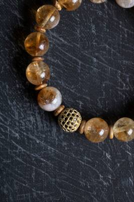 Sertifikalı Odun Jasper, Sitrin Zirkon Aparatlı Doğal Taş Bileklik-10 mm (SK:175) - 3