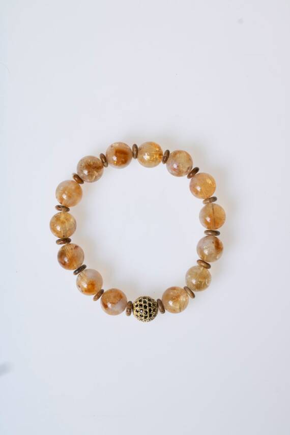 Sertifikalı Odun Jasper, Sitrin Zirkon Aparatlı Doğal Taş Bileklik-10 mm (SK:175) - 6