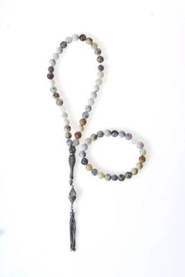 Sertifikalı Opal 925 Ayar Gümüş 8 mm İmameli Tesbih & Bileklik Seti - Osmanlı Doğal Taş