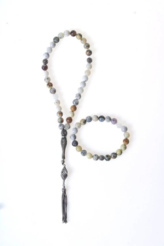 Sertifikalı Opal 925 Ayar Gümüş 8 mm İmameli Tesbih & Bileklik Seti - 1