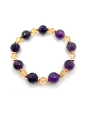 Sertifikalı Orijinal Hakiki 10mm Fasetli Ametist - 6 mm Sitrin - Hematit Misinalı Bileklik - 4