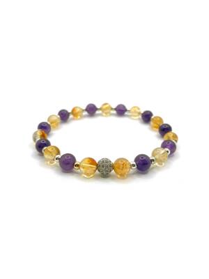 Sertifikalı Orijinal Hakiki 6mm Ametist - Sitrin - Gri Hematit - Zirkon Aparatlı Misinalı Bileklik - 3