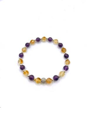 Sertifikalı Orijinal Hakiki 6mm Ametist - Sitrin - Gri Hematit - Zirkon Aparatlı Misinalı Bileklik - 4