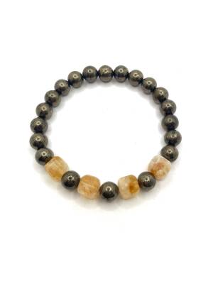 Sertifikalı Orijinal Hakiki 8mm Sitrin - Pirit Doğal Taş Misinalı Bileklik - 4