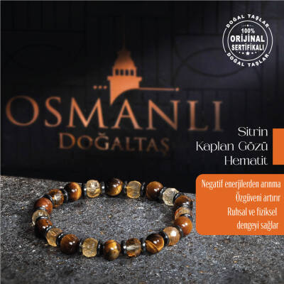 Sertifikalı Orijinal Kaplan Gözü Sitrin Hematit Doğal Taş Bileklik - Osmanlı Doğaltaş