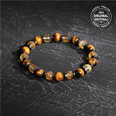 Sertifikalı Orijinal Kaplan Gözü Sitrin Hematit Doğal Taş Bileklik - 2