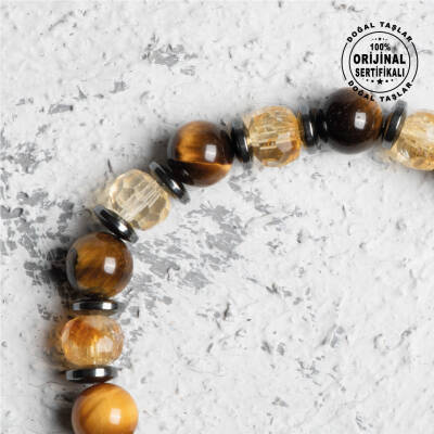 Sertifikalı Orijinal Kaplan Gözü Sitrin Hematit Doğal Taş Bileklik - 3