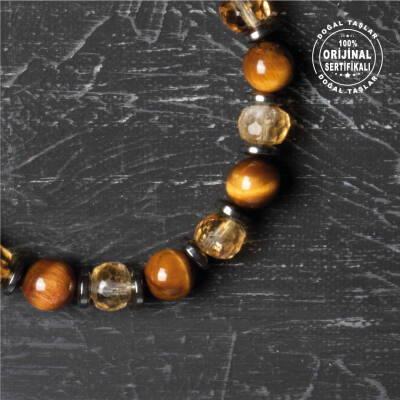 Sertifikalı Orijinal Kaplan Gözü Sitrin Hematit Doğal Taş Bileklik - 4