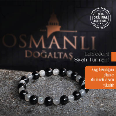 Sertifikalı Orijinal Labrodorit Siyah Turmalin Doğal Taş Bileklik - Osmanlı Doğaltaş