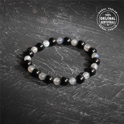 Sertifikalı Orijinal Labrodorit Siyah Turmalin Doğal Taş Bileklik - 2