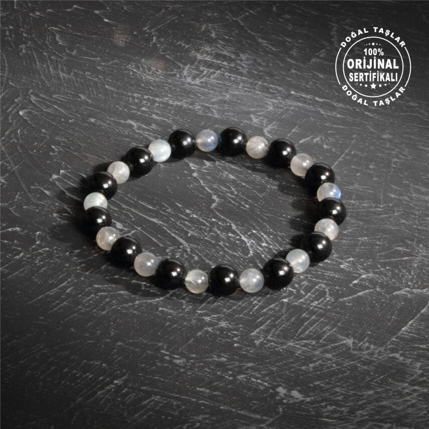 Sertifikalı Orijinal Labrodorit Siyah Turmalin Doğal Taş Bileklik - 2