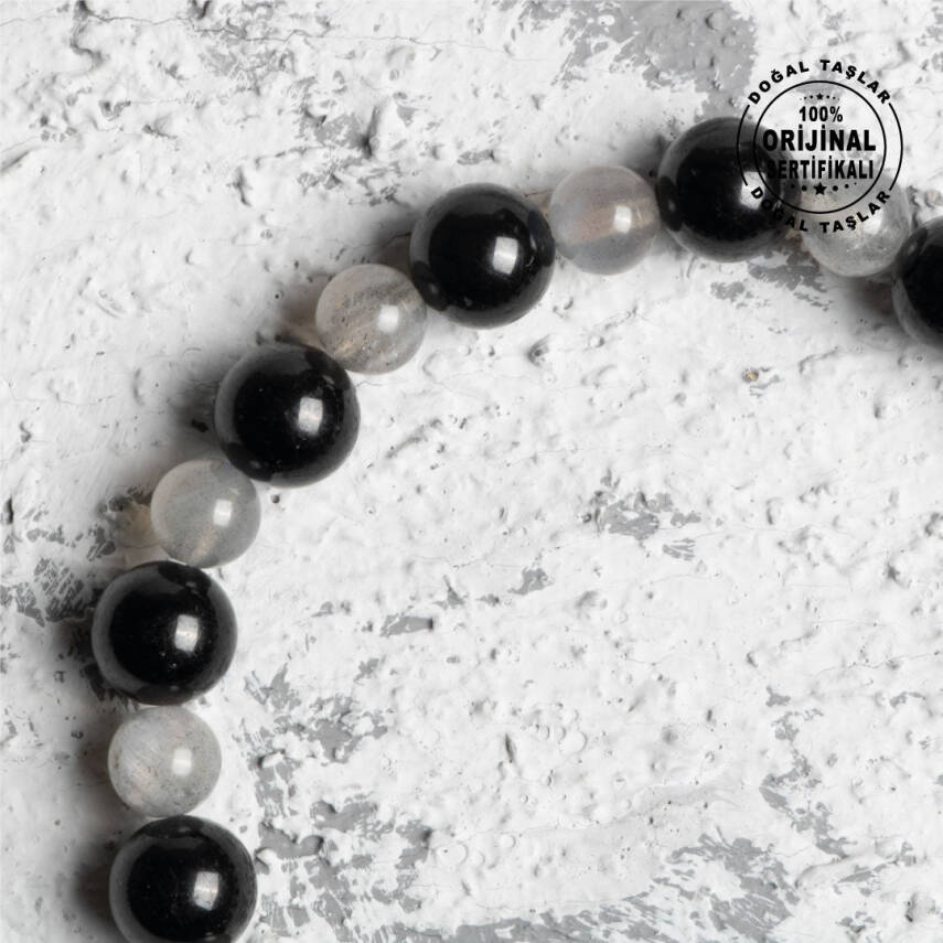 Sertifikalı Orijinal Labrodorit Siyah Turmalin Doğal Taş Bileklik - 3