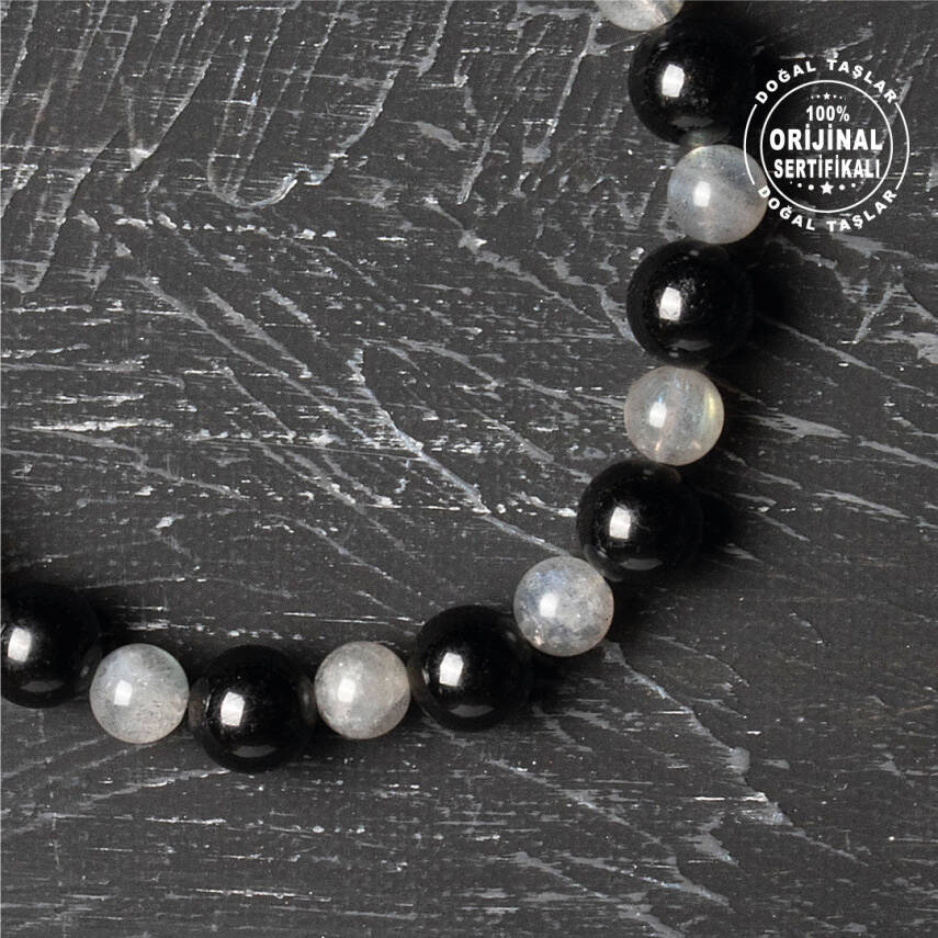 Sertifikalı Orijinal Labrodorit Siyah Turmalin Doğal Taş Bileklik - 4