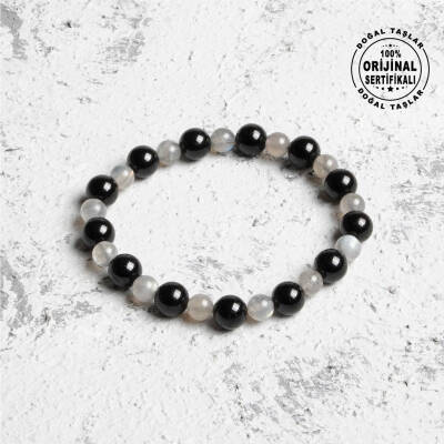 Sertifikalı Orijinal Labrodorit Siyah Turmalin Doğal Taş Bileklik - 5