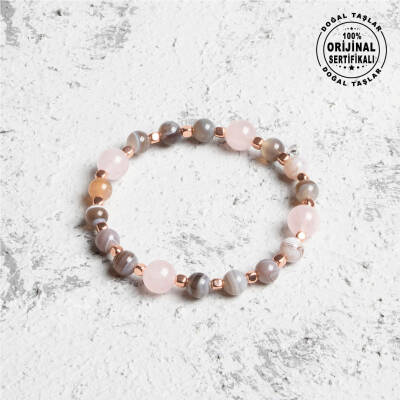 Sertifikalı Orijinal Pembe Kuvars Opal Hematit Doğal Taş Bileklik - Osmanlı Doğaltaş