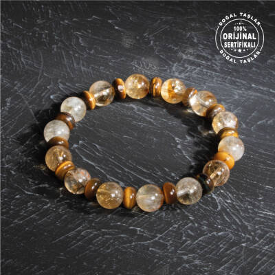Sertifikalı Orijinal Sitrin Kaplan Gözü Doğal Taş Bileklik- Negatif Enerji - 2