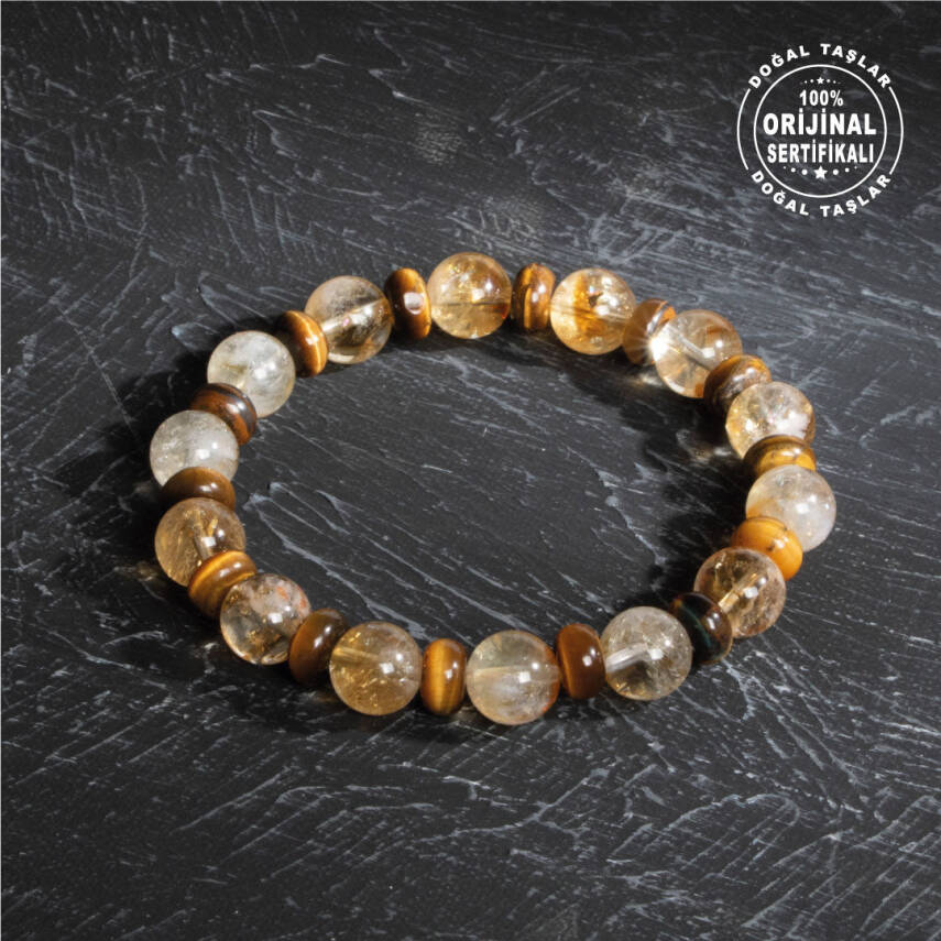Sertifikalı Orijinal Sitrin Kaplan Gözü Doğal Taş Bileklik- Negatif Enerji - 2