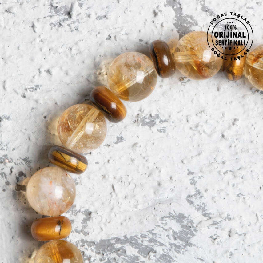 Sertifikalı Orijinal Sitrin Kaplan Gözü Doğal Taş Bileklik- Negatif Enerji - 3