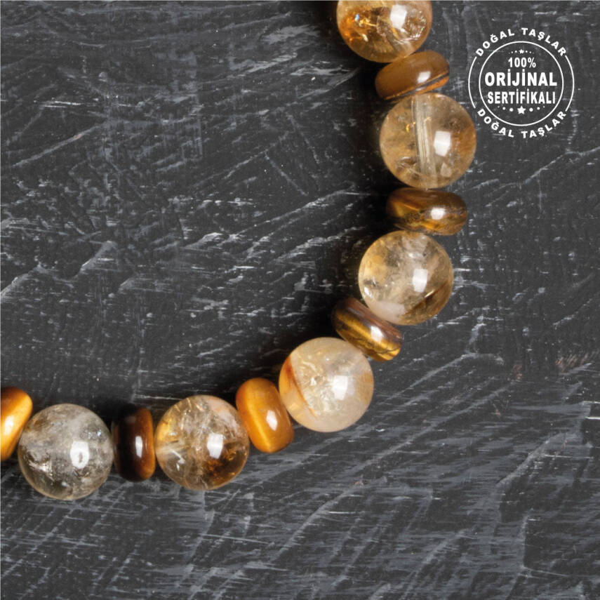Sertifikalı Orijinal Sitrin Kaplan Gözü Doğal Taş Bileklik- Negatif Enerji - 4