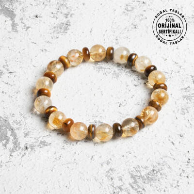 Sertifikalı Orijinal Sitrin Kaplan Gözü Doğal Taş Bileklik- Negatif Enerji - 5