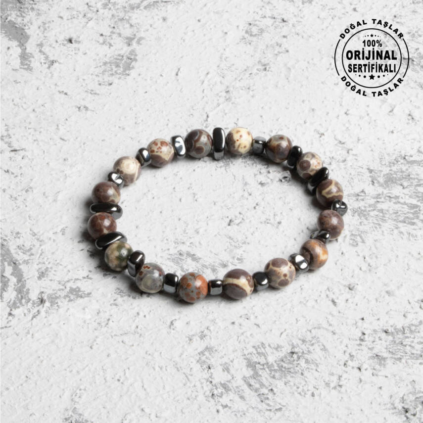 Sertifikalı Osmanlı Jasper ve Hematit Doğal Taş Bileklik Modeli - 1