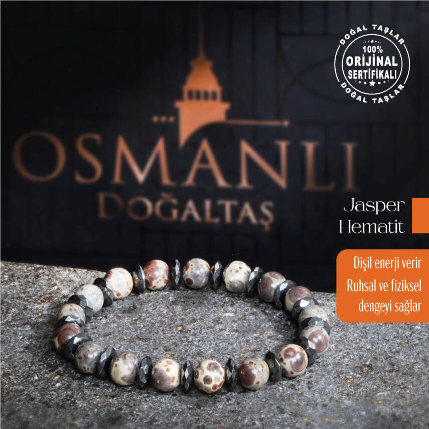 Sertifikalı Osmanlı Jasper ve Hematit Doğal Taş Bileklik Modeli - 2
