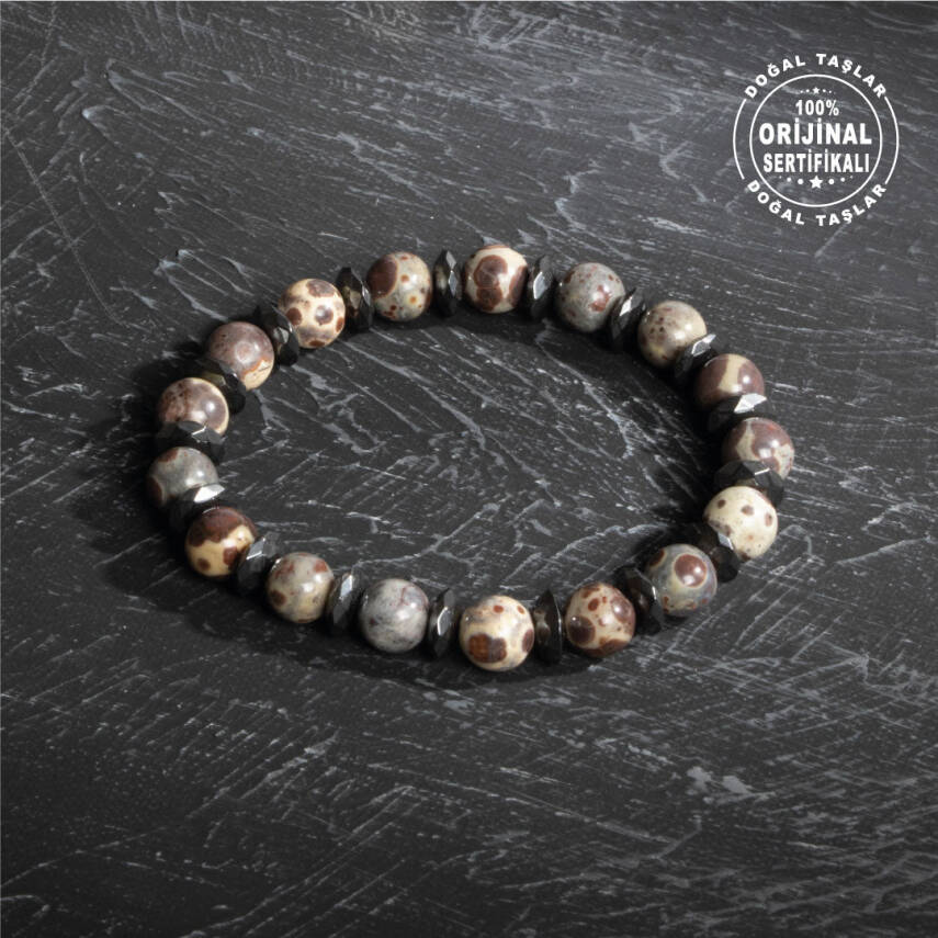 Sertifikalı Osmanlı Jasper ve Hematit Doğal Taş Bileklik Modeli - 3