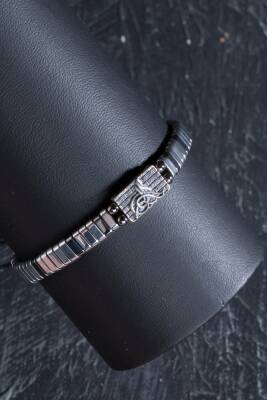 Sertifikalı Osmanlı Tuğrası Gümüş Aparatlı Hematit Doğal Taş Makrome Bileklik - 3