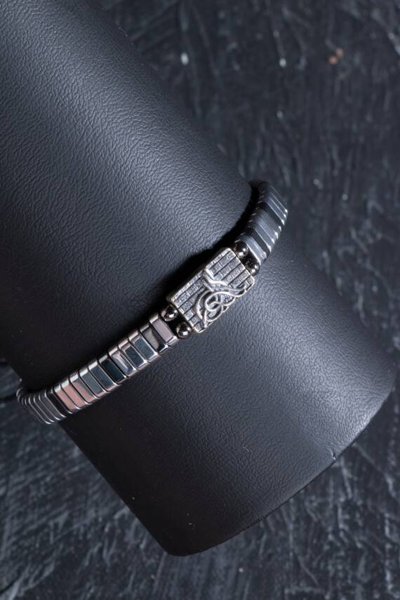 Sertifikalı Osmanlı Tuğrası Gümüş Aparatlı Hematit Doğal Taş Makrome Bileklik - 3
