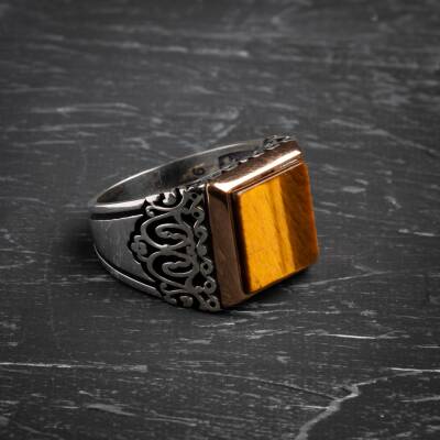 Sertifikalı Osmanlı Zarafet Kaplan Gözü Yüzük 925 Ayar Gümüş (Erkek) - Osmanlı Doğaltaş