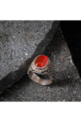 Sertifikalı Özel Seri Akik Doğal Taş Pırlantalı 925 Ayar Gümüş Yüzük (Erkek) - 2