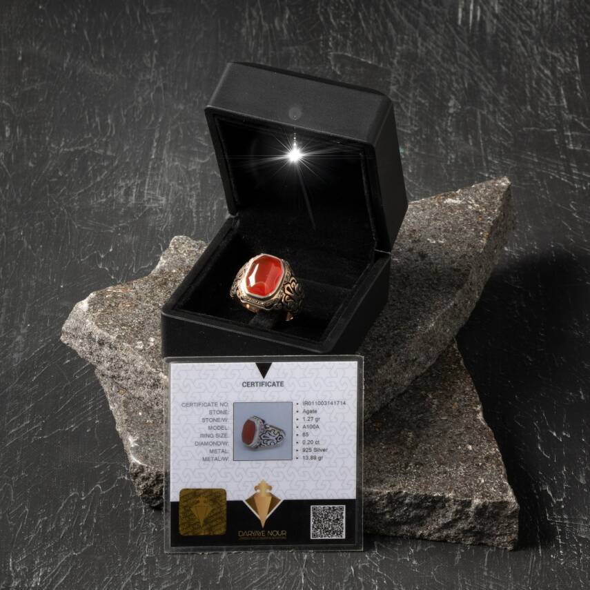Sertifikalı Özel Seri Akik Doğal Taş Pırlantalı 925 Ayar Gümüş Yüzük (Erkek) - 1