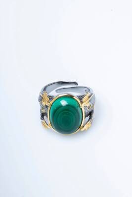 Sertifikalı Özel Tasarım İridyumlu Gümüş Malahit Yüzük (Kadın) - 6